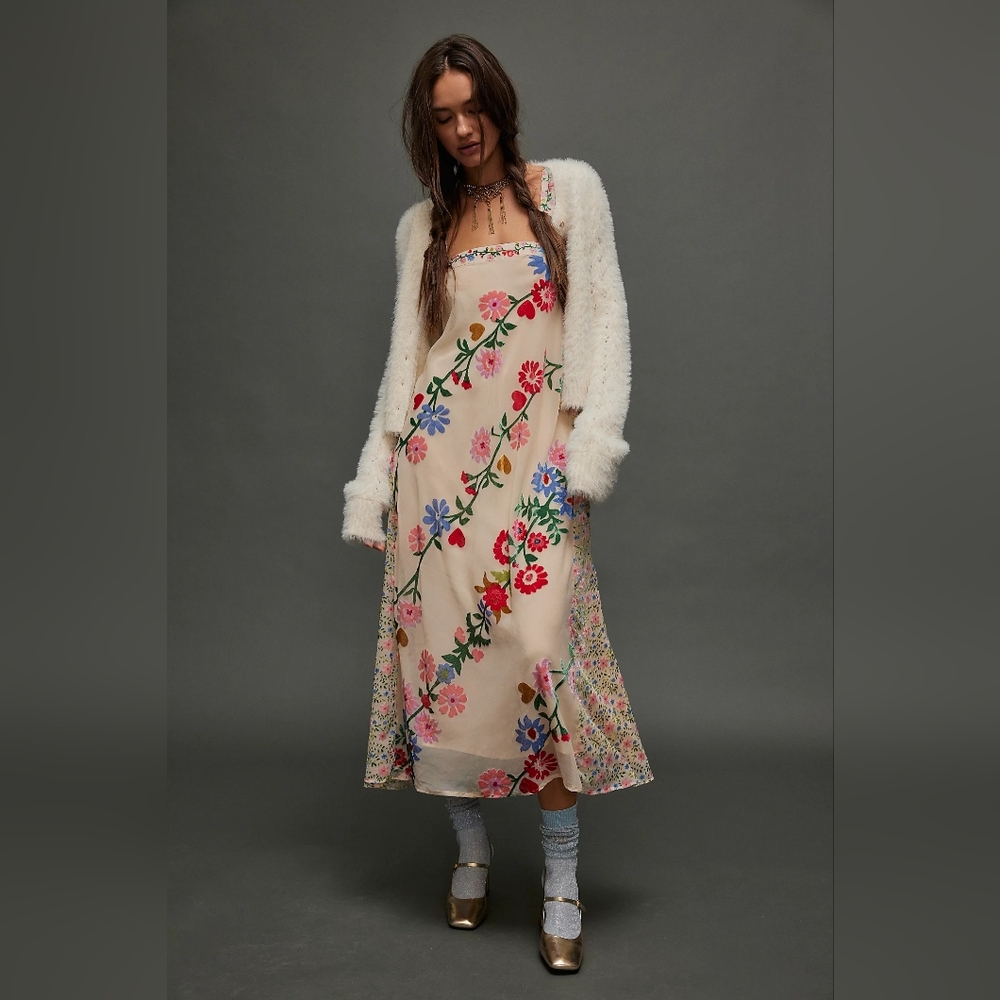 Free People Dress, White Floral, Size L